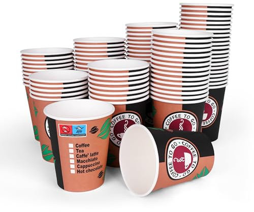 Inoverse Vasos de papel de 200 ml, vasos desechables de café para llevar, vasos de cartón de 200 ml, vasos desechables para té, café, vasos desechables, tazas de café de 8 oz,100 unidades