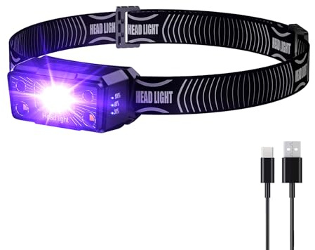 SEVENKA 2in1 UV Headlamp Flashlight Black Light, Rechargeable LED Hands Free Blacklight 395nm, Mini Head Lamp with White & UV Light, Pet Urine Detector for Dog/Cat Urine Stains, Bed Bug, Scorpions