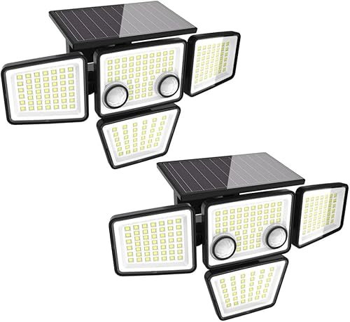 YD LIFE Solarlampen für Außen mit Bewegungsmelder - 188 LED Solarleuchte 1200 Lumen kaltweiß und 270° Beleuchtungswinkel, Wandleuchte, Strahler, kompakte Lampe, mit 2 Sensoren IP65 (2 Stück)