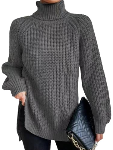 EGSDMNVSQ Pull Femme Col Roulé Côtelé Pull À Manches Longues Col Roulé Épais Tricot Crochet Pull Décontracté Lâche Pull Pull Stretch Chaud Hiver Hauts en Tricot