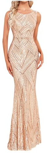 Cocktailkleider Damen Elegant Grosse GrössenAbendkleid Lang Elegant für Hochzeit Glitzer Kleid Abendkleid V-Ausschnitt Pailletten Spleißen Chiffon A-Linie große Swing-Kleider