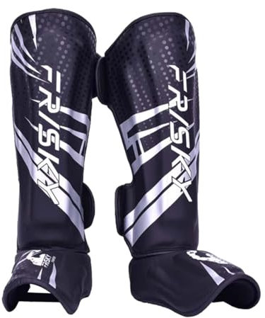 QSTDGVPW Muay Thai Schienbeinschoner Bein Fußschützer Männer Frauen Ausrüstung Schutz Bein Spann Schutz Pads für Taekwondo Grappling, M Silber Schwarz