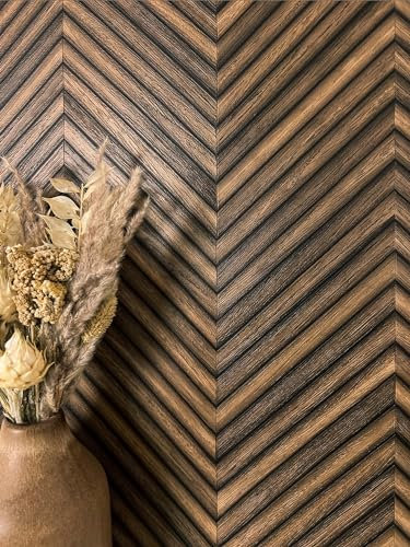 Newroom Tapete Braun Vliestapete Holz - Holztapete Modern Dunkelbraun Paneele Fischgräten Holzwand Boho Fischgrätenmuster Lamellen inkl. Tapezier-Ratgeber