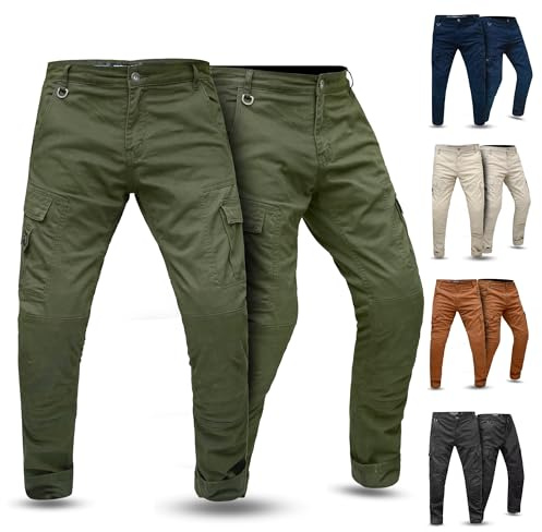 Tornado Mens AA Rated Motorcycle Cargo Trousers - CE Level 2 Armoured & Fully Aramid Lined | Protective Twill Cotton Motorbike Pants for Men Green
