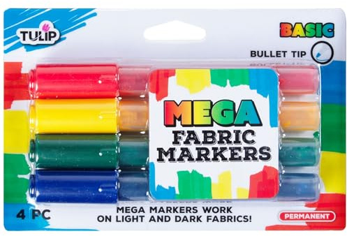 TULIP Mega Fabric Markers 4 Pack, For Light and Dark Fabrics, Bullet Tip