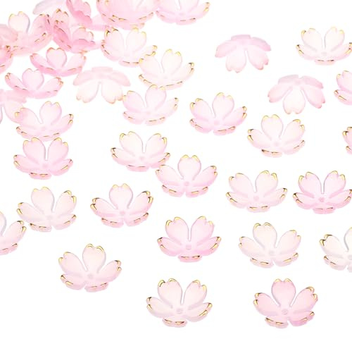 PATIKIL Perline Distanziatrici Floreali, 50pz Perline Fiori Ciliegio Acrilico Pendenza a 5 Petali Placcati Oro per Bracciali, Orecchini, Collane, Creazione Gioielli, Gradiente Rosa