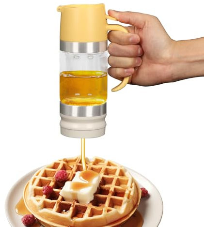 BlyeMichdi 315ML/11oz glass honey pot drizzler, No Drip Honey Maple Syrup Dispenser with Handle,Honey container for Home Kitchen Storage,Honey, Syrup, Jam, Spices (Yellow)