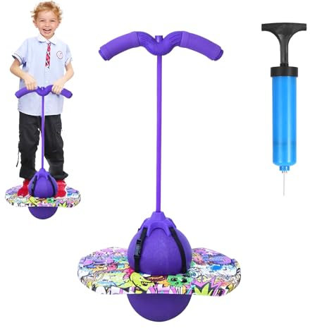 Pogo Stick für Kinder, Hüpfball mit Griff, Hüpfstange Erwachsene, 100 kg Tragfähigkeit, Gartenspielzeug Kinder, Outdoor Bouncing Ball, Bewegungsspiele für Gleichgewichtstraining, Sport (Lila)