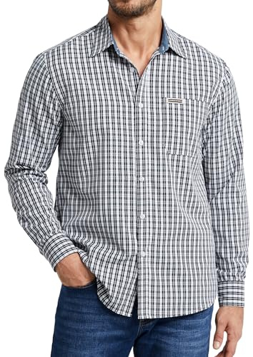Enlision Camisa Hombre Cuadros Manga Larga Negro y Blanco Cuadro Camisas para Hombre Button Down con Bolsillo de Oktoberfest 2XL