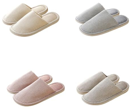 Teceyfeet Pantoufles pour Invités, pour Femmes et Hommes, Lot de 4 Paires de Pantoufles d’Hiver Unisexes, Set de Pantoufles Chaudes Lavables, 40/44 EU