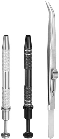 QUARKZMAN 3 Piezas Juego De Pinzas Diamante Portaherramientas Acero Inoxidable 4 Garras Cabeza Codo Pinzas Bloqueo Para Objetos Pequeños Componentes Electrónicos Plata Negro
