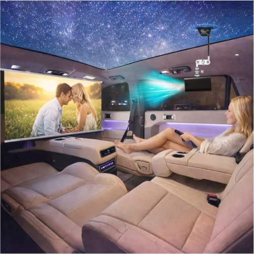 Bilprojektor, mini bärbar utomhusprojektorsats med 30 fot skärm (16:9), stöder 4K HD perfekt för bil, resor och utomhusfilmkvällar