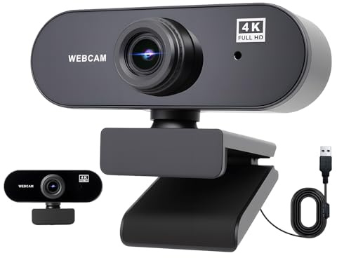 Cámara web 4K Full HD a 30fps, Gran Angular de 80° con Micrófono, Reducción de Ruido, Corrección de Exposición, Plug & Play, Cámara Web USB para Windows/Linux/Zoom/Transmisión/Videollamadas