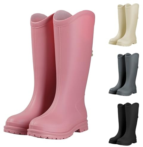 Botas de goma para mujer, semialta, antideslizantes, impermeables, ligeras, de PVC, con suela cómoda, zapatos de jardín para camping, senderismo, zapatos de ocio, 01 Rosa, 39 EU
