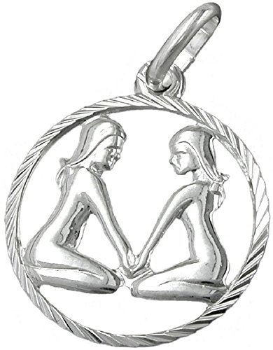 Kettenanhänger Silberanhänger für Halskette Unisex Anhänger Sternzeichen Zwilling 925 Silber 15 mm inkl. kleiner Schmuckbox