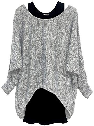 Emma & Giovanni - Damen Oversize Oberteile Tshirt/Pullover (2 Stück) / Made In Italy, XL-XXL, Grau