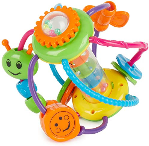 Bieco Motorikball für Babys ab 6 Monate | Greifball und Beißring mit Rassel | Motorikspielzeug | Greifling | Sensorik Bälle Baby | Greifball für Babys | Babyrassel, 1 Stück (1er Pack)