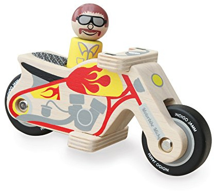 Indigo Jamm Motorbike Micky, Retro Wooden Toy Motorbike, Classic Style Vehicle with Removable Driver