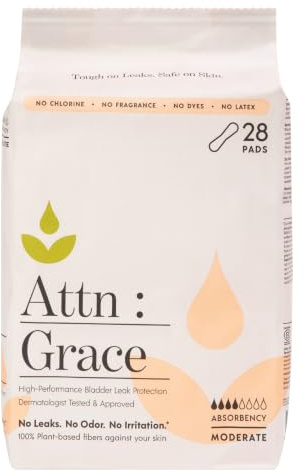 Attn: Grace Moderate Incontinence Pads for Women - Plant-Based, 28 Count