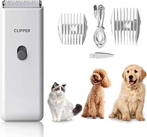 Dog Clippers Pet Grooming Clippers Kit Low Noise Cat Shaver, White | Portable Electric USB Rechargeable Cordless Trimmer for Dogs, Cats and Other Pets, Waterproof,R-Sharped Ceramic Blade,6000rpm
