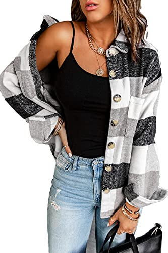 HVEPUO Chemise À Carreaux Veste Femme Manches Longues Chemises Flanelle Boutons Shacket