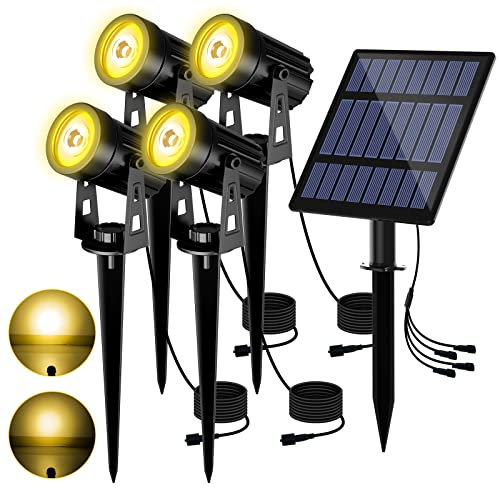 T-SUN Faretto Solare Esterno Lampada da Giardino Solare 2 Modalità di Illuminazione 270 ° Regolabile Impermeabile IP65, Automatico on/off per Alberi, Giardini, Strade, Prati(3000K, 4H)