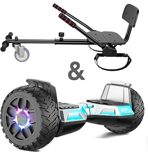 SISIGAD Hoverboard Go Kart Sitz, 8.5 Off Road Hoverboards mit LED Lichtern, All Terrain Hoverboards, Selbst Balancing Scooter mit Bluetooth Lautsprecher, Musik Hoverboard Go Kart Bundle