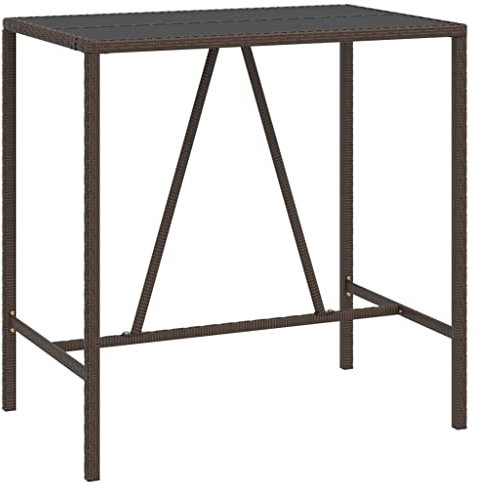 Bartisch 110x70 cm, Höhe 110 cm, Garten Stehtisch Bistrotisch Gartentisch Partytisch Esstisch, Metallgestell + Polyrattan, Glasplatte, Braun