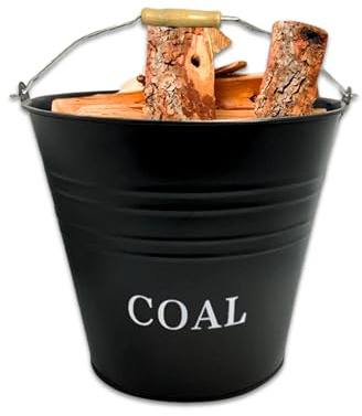 ADEPTNA Heavy Duty 12L Metal Coal Bucket Ash Wood Handle Fireside Scuttle Holder