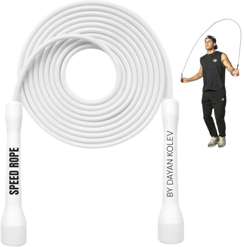Swissskip Speed Jump Rope by Dayan Kolev, 5mm PVC Skipping Rope, for Beginners and Advanced Athletes, Ideal for Fitness, Cardio, Boxing & CrossFit, Adjustable length with Unbreakable Handles (White)