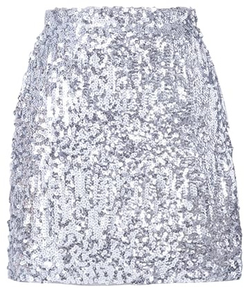 Gonna con Paillettes per Donna Gonna con Paillettes Glitz Gonna Argento Gonna per Festa Outfit Gonna a Tubino Gonne Carnevale Costume da Ballo Danza, argento, L