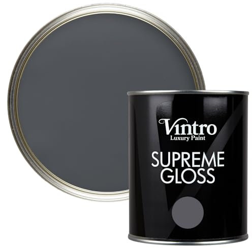 Vintro Paint | Gloss Paint | for Walls | Wood | Trim | Gloss Furniture Paint | Interior & Exterior Use. 1 Litre (Dark Grey - Wigeon Grey)