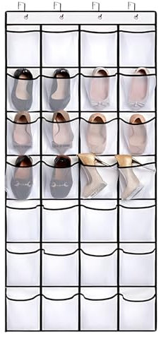 Dokeno Organizer über der Tür für Schuhe, Hängend Aufbewahrungstasche für Schuhe mit Haken, 24 Taschen über der Tür Schuhorganizer für Schlafzimmer Wohnzimmer Badezimmer, Weiß