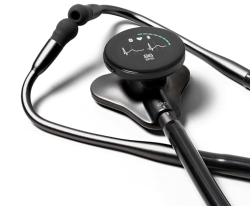 EKO Stetoscopio digitale CORE 500™: ingrandimento 40x, cancellazione attiva del rumore, ECG a 3 derivazioni, IA con Eko+ approvato dalla FDA, schermo a colori, idoneo per rimborsi Nero