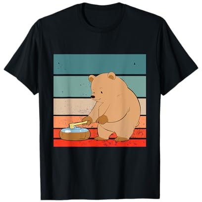 Bär Cartoon Curling Besen Stein Eis Sport freundlich T-Shirt