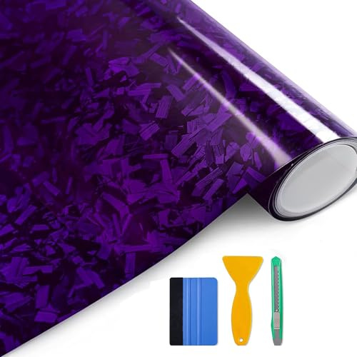 Arespark Purple Forged Carbon Fiber Vinyl Wrap, Adhesive Wrap Vinyl Roll | for Full Car Wraps, Auto Interior Stickers Sheets Films Wraps Without Bubble for DIY Use 1ft x 5ft with Tools