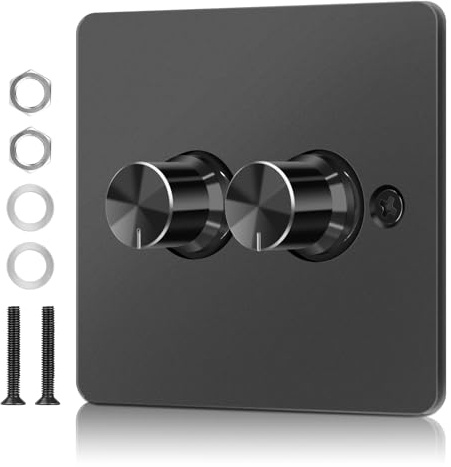 VIPMOON 5-200W LED Dimmer Switch for LED/Incandescent/Halogen Light, 2 Gang 2 Way Trailing Edge Double Dimmer Switch, Push On/Off Rotary Dimming (Black, 2 Gang)