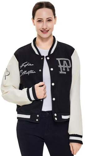 feitycom Veste universitaire en cuir synthétique pour femme, coupe ajustée, décontractée, légère