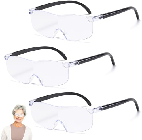 3 Pièces Lunette Anti Lumiere Bleue Lunette Loupe à 150%、200%、300% Blue Light Glasses Loupe Grossissante,Aide à la Lecture pour Personnes Âgées,Lunettes de Lecture pour Le Travail Rapproché (Noir)
