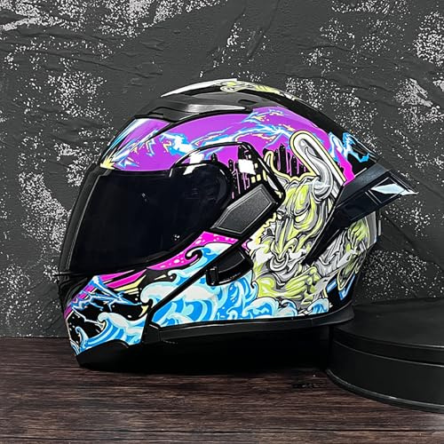 WMDMJT Casco Moto Modulare Integrale Apribile con Doppia Visiera, Casco da Corsa Integrato per Adulti Uomini Donne, per Scooter Motorino Cruiser,Purple2-M
