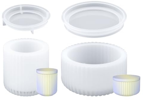 Diakey 2 Pack Jar with Lid Candle Holder Resin Molds, Round Silicone Container Molds for Epoxy Resin Casting for Jewelry Box Candy Storage Succulent Pot Tealight Craft, Stripe