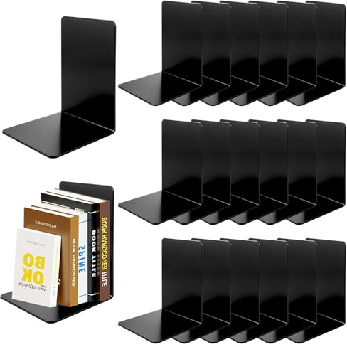 APACALI Lot de 20 serre-livres, noirs, 17 x 12 x 11,8 cm, pour étagères, pour maintenir des livres, pour livres lourds, à la maison, au bureau