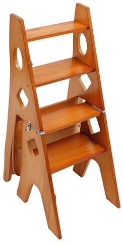 WooDerson Fällbar stolstege, hopfällbar stegstege av trä, 4-stegs bibliotekstol och pall, vikbart multifunktionellt blomstativ och vikbar pall (karamell)