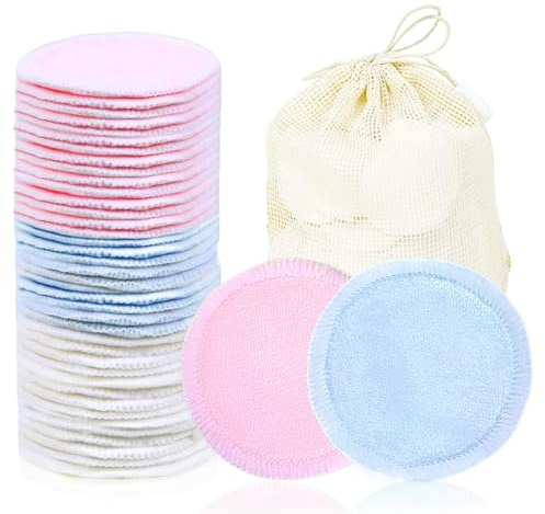 Glamoreal 40 Pcs almohadillas desmaquillantes reutilizables, lavables, reutilizables almohadillas de algodón para el rostro, toallitas desmaquillantes para todos los tipos de piel (3 colores)