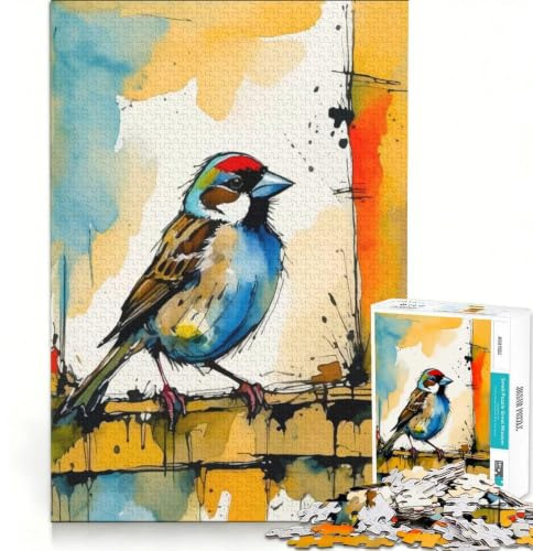 Puzzles for Adults 1000 Pieces House Sparrow Watercolor Painting, Educational Toy, Pattern Assembly, Artists Collection, Fine Art (38x26cm)