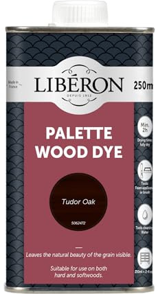 Libéron Palette Wood Dye – Water-Based Formula - Leaves Grain Visible - Hardwood & Softwood Furniture, Floors & Doors - Intermixable Colours - Tudor Oak - 250ml