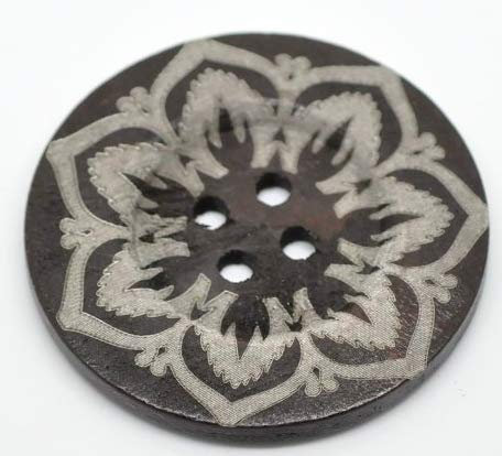 5 Stück Premium Holzknöpfe zum aufnähen, Blumenmuster - Dunkelbraun - 6 cm - Mantelknöpfe, Scrapbooking, Deko