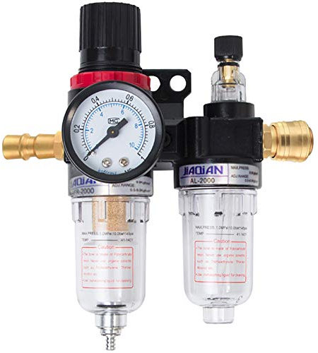 Xionghonglong Reductor de presión de aire comprimido, unidad de mantenimiento de aire comprimido de 1/4, separador de agua de aire comprimido con manómetro, separador de agua para compresor