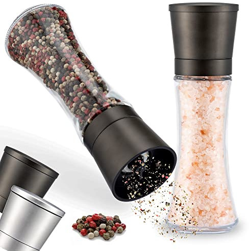 ZOLMER® 2 Set Molinillo Pimienta con mecanismo regulable de cerámica - Elegante molinillo especias de acero inoxidable - Molinillo sal y pimienta También para guindillas [sin especias incluidas]