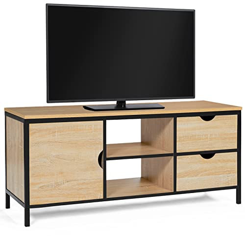 IDMarket - Meuble TV 113 cm Detroit 2 tiroirs avec Placard Design Industriel